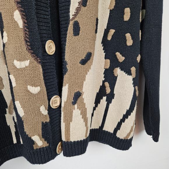 Vintage Giraffe Knit Cardigan Sweater M Black Brown Tan Christopher & Banks - Picture 5 of 9